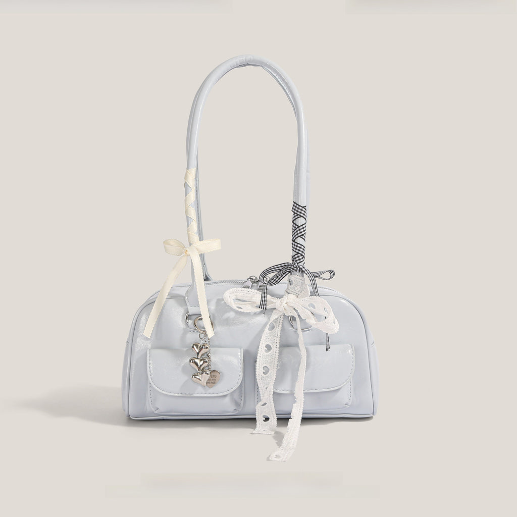 Vintage Boston Shoulder Bag | Ribbon Knot and Charm Details