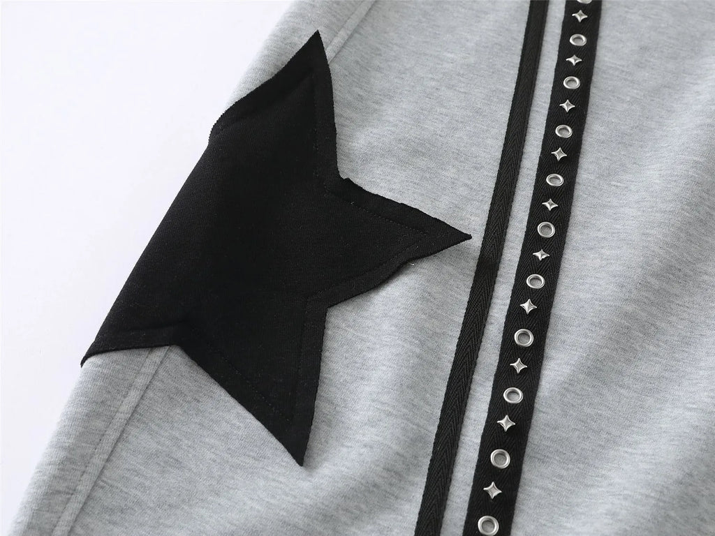 Retro Star Patch Drawstring Casual Sweatpants