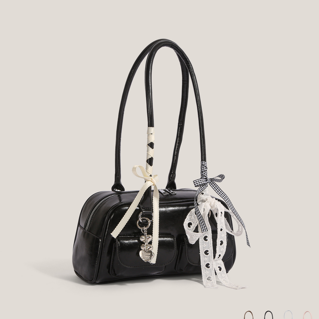 Vintage Boston Shoulder Bag | Ribbon Knot and Charm Details
