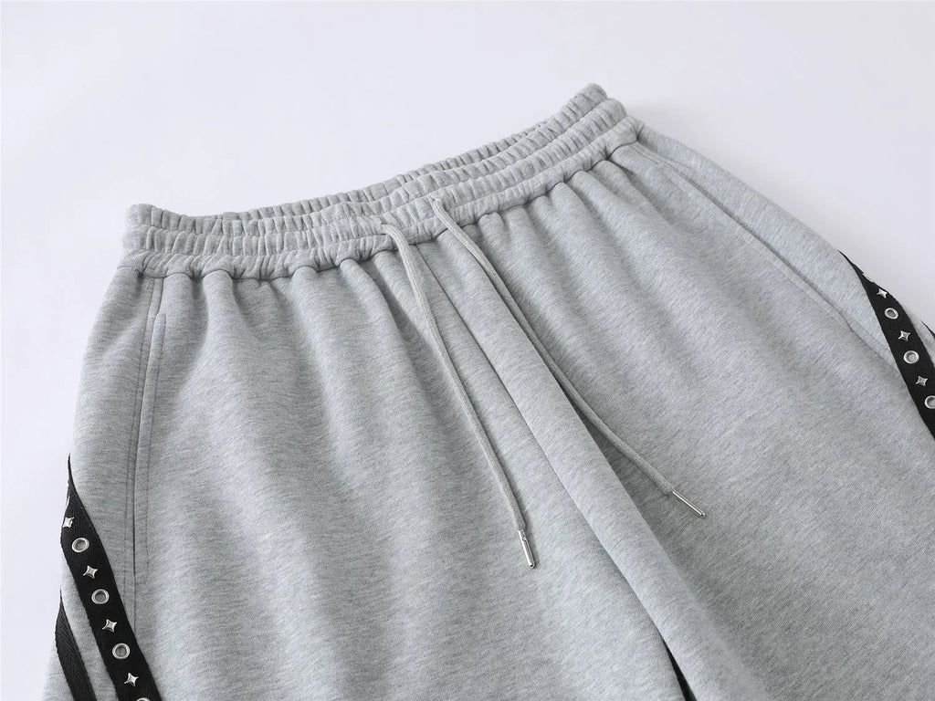 Retro Star Patch Drawstring Casual Sweatpants