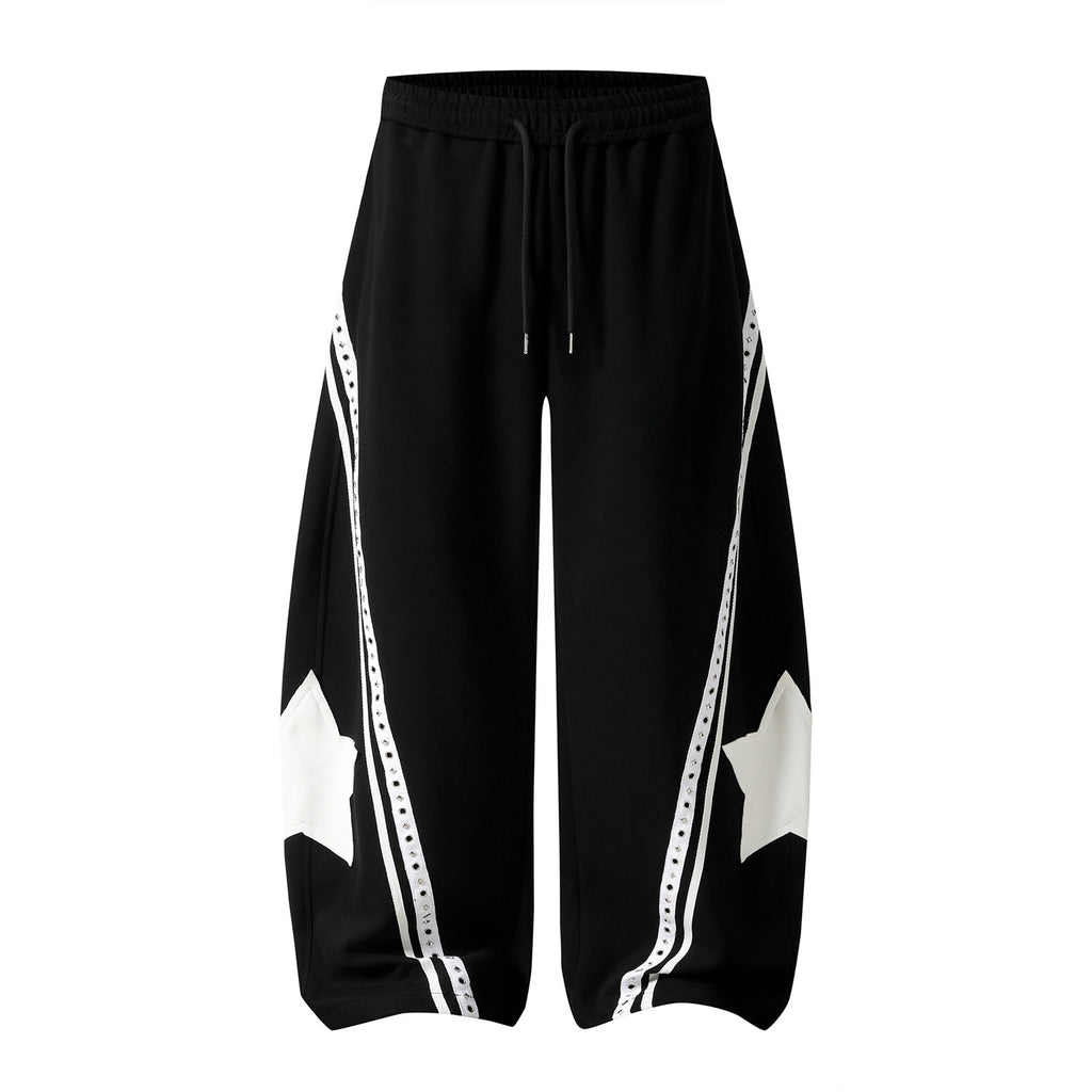 Retro Star Patch Drawstring Casual Sweatpants