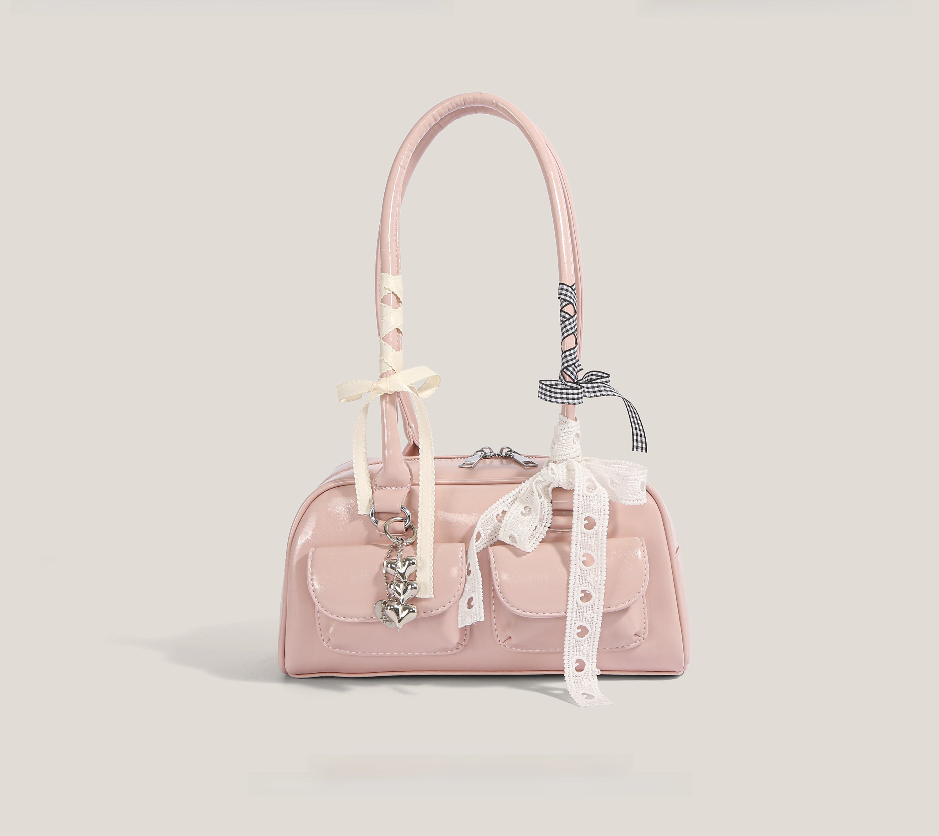 Vintage Boston Shoulder Bag | Ribbon Knot and Charm Details