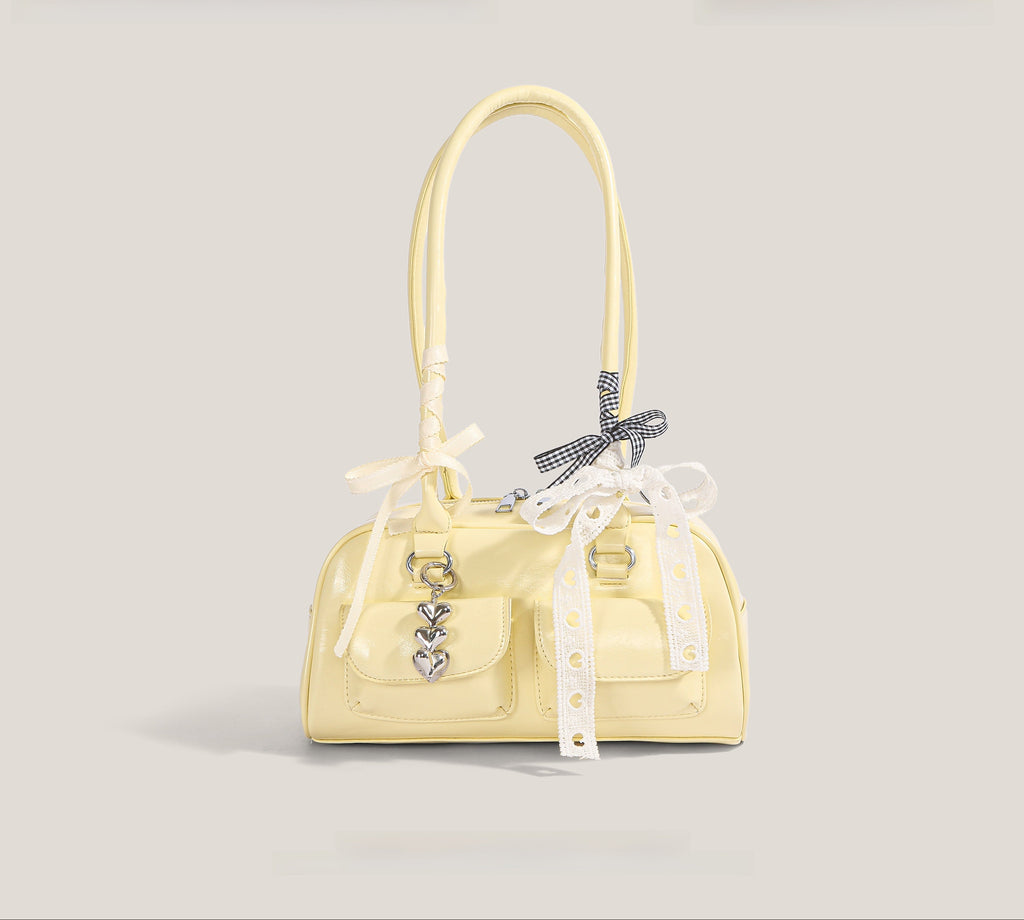 Vintage Boston Shoulder Bag | Ribbon Knot and Charm Details