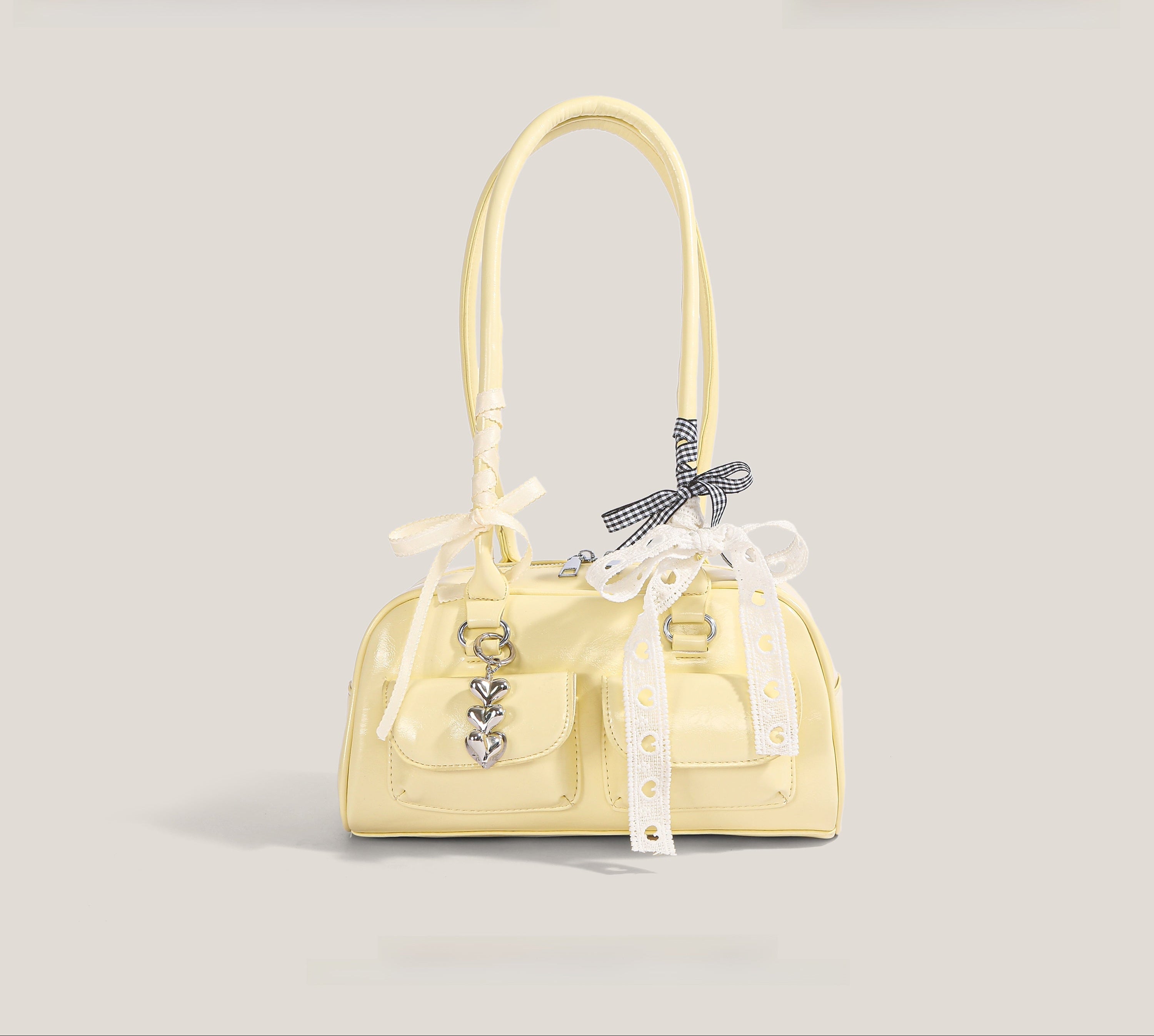 Vintage Boston Shoulder Bag | Ribbon Knot and Charm Details