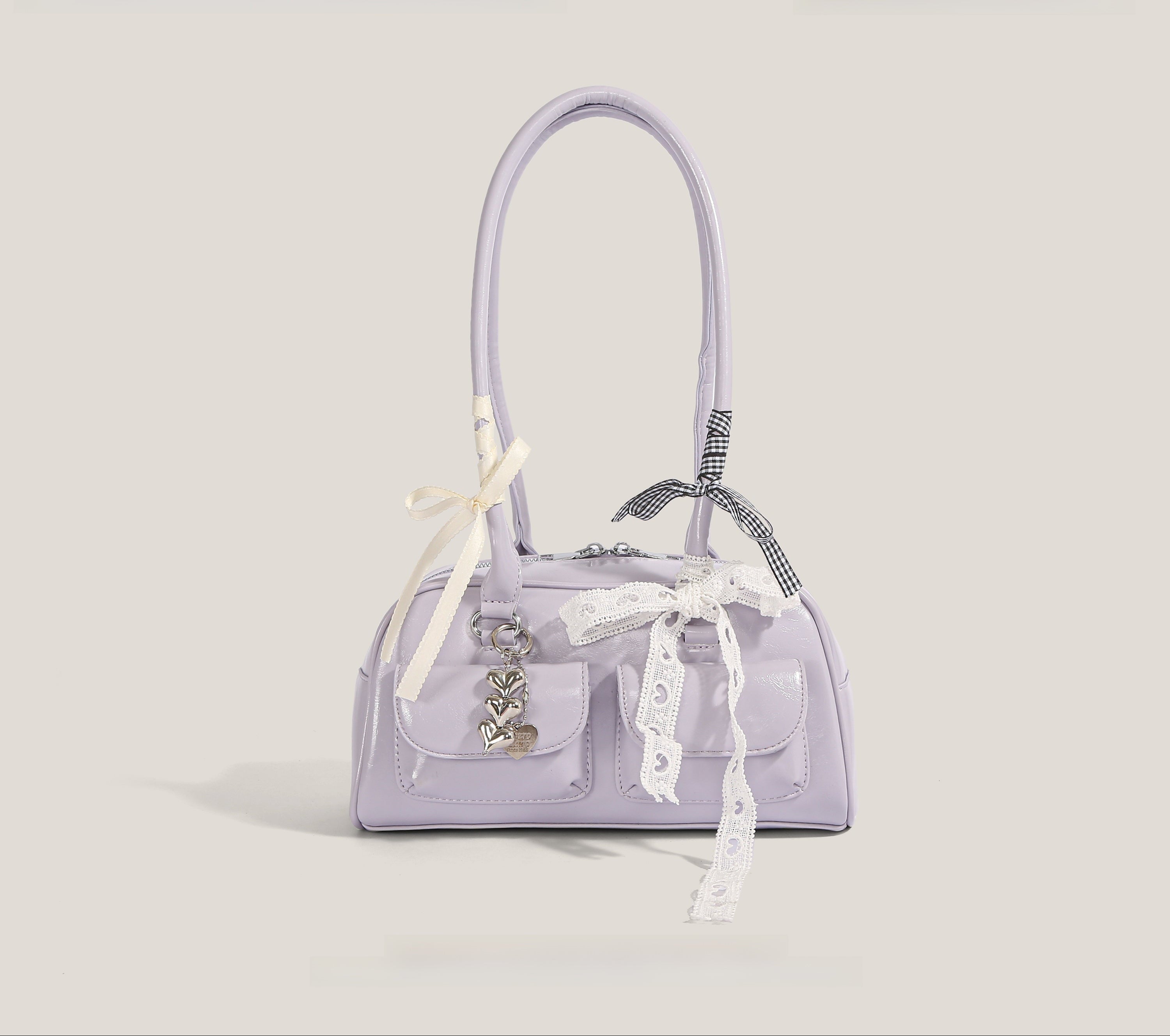 Vintage Boston Shoulder Bag | Ribbon Knot and Charm Details
