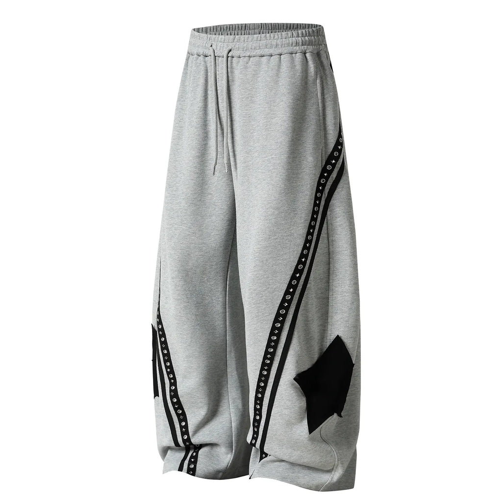 Retro Star Patch Drawstring Casual Sweatpants