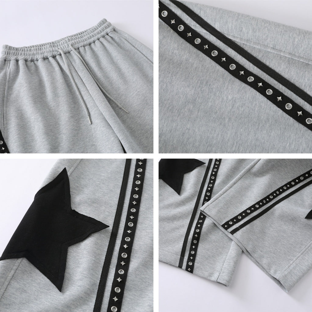 Retro Star Patch Drawstring Casual Sweatpants