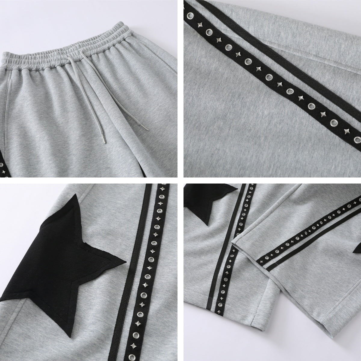 Retro Star Patch Drawstring Casual Sweatpants