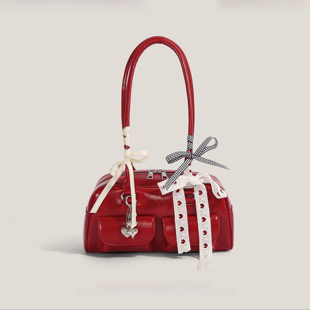 Vintage Boston Shoulder Bag | Ribbon Knot and Charm Details