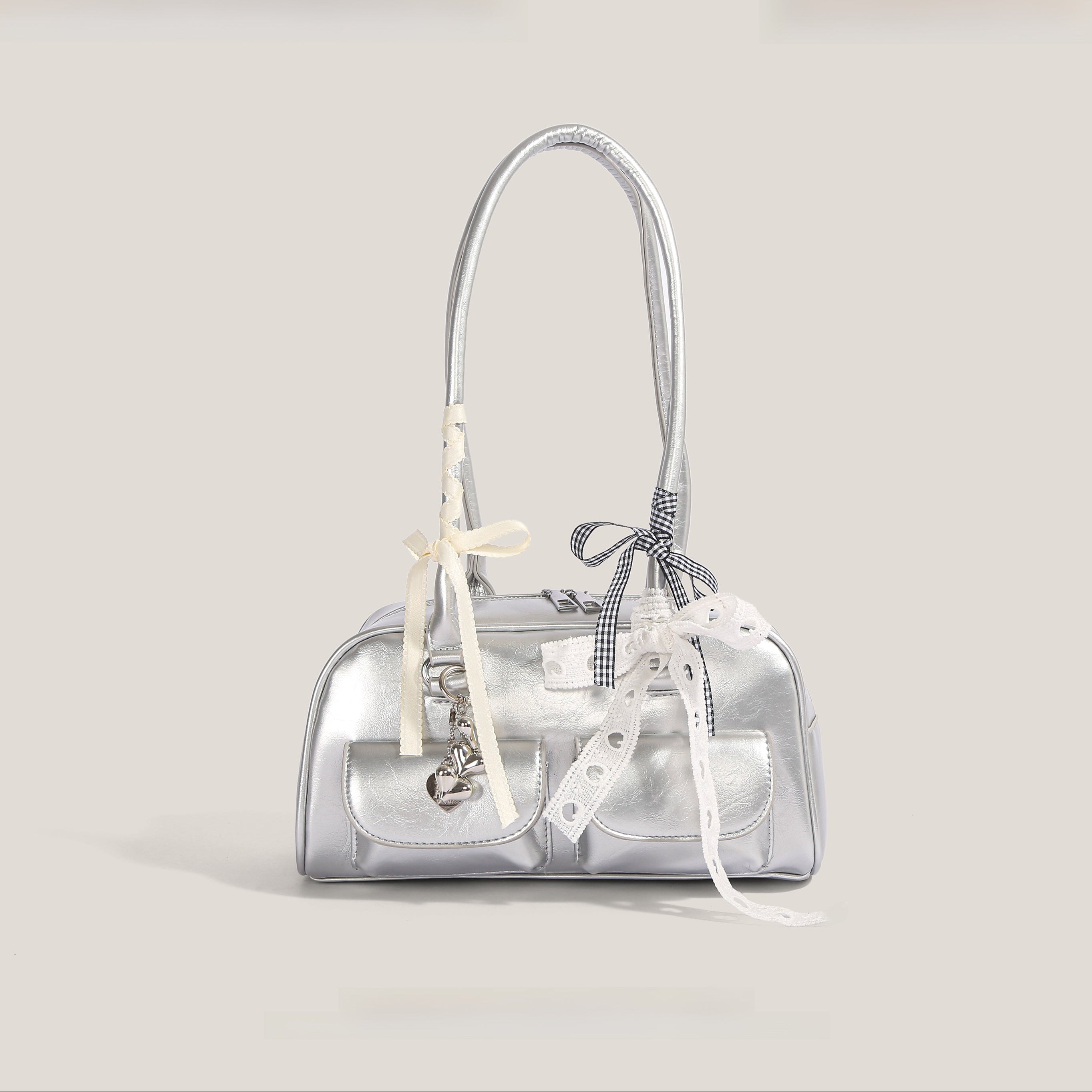 Vintage Boston Shoulder Bag | Ribbon Knot and Charm Details
