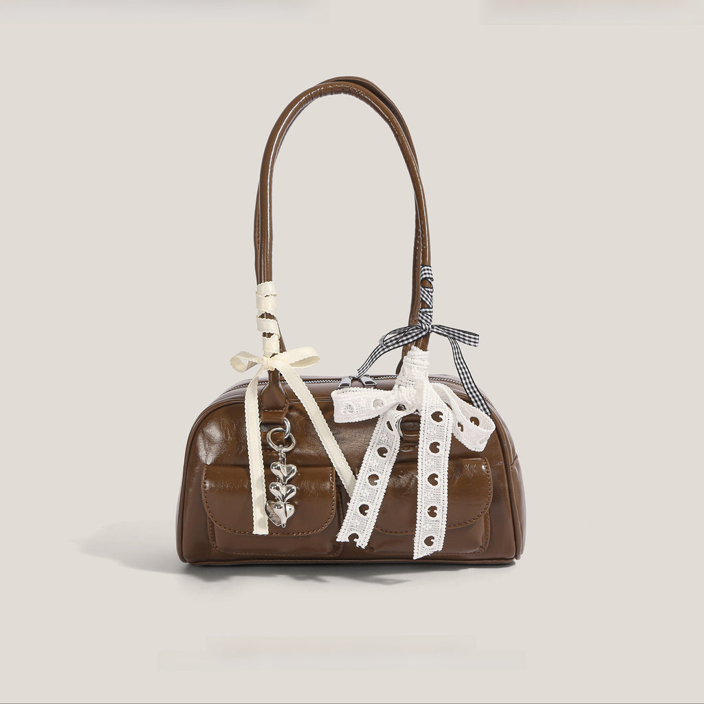 Vintage Boston Shoulder Bag | Ribbon Knot and Charm Details