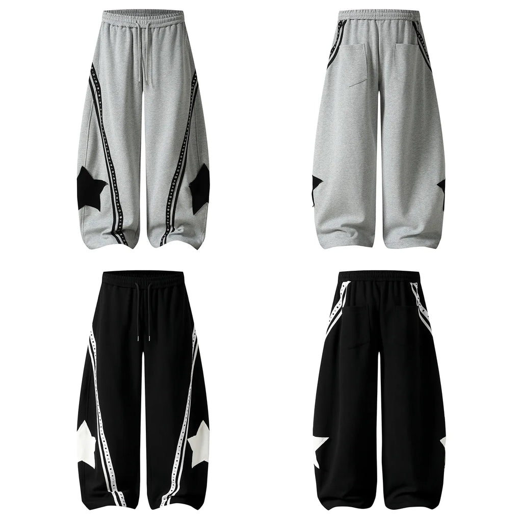 Retro Star Patch Drawstring Casual Sweatpants