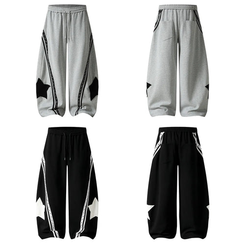 Retro Star Patch Drawstring Casual Sweatpants