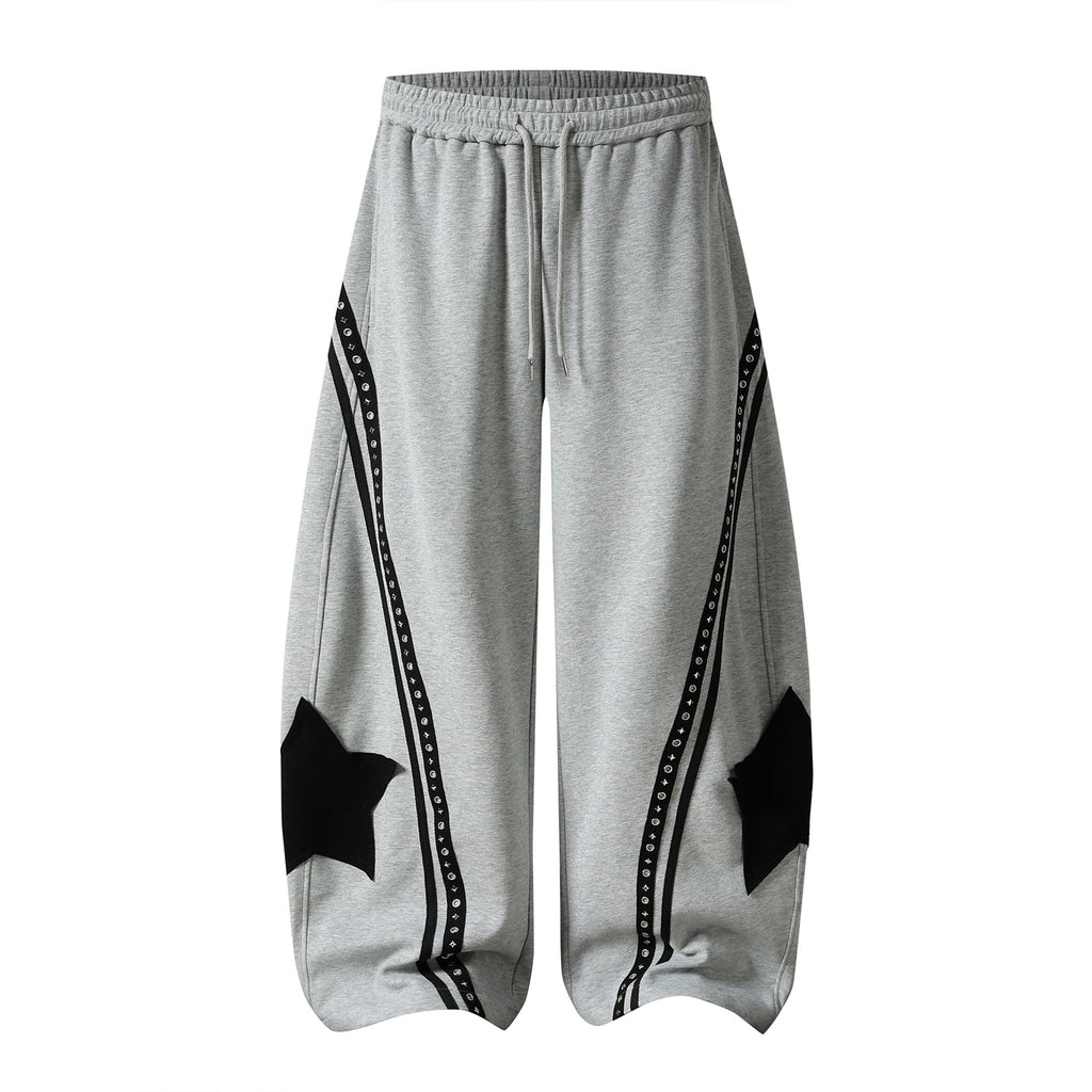 Retro Star Patch Drawstring Casual Sweatpants