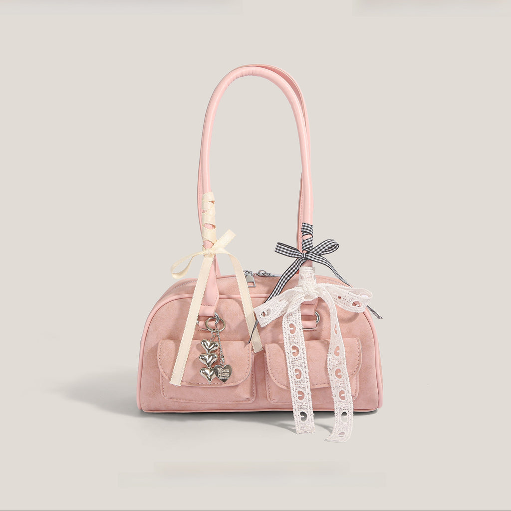 Vintage Boston Shoulder Bag | Ribbon Knot and Charm Details