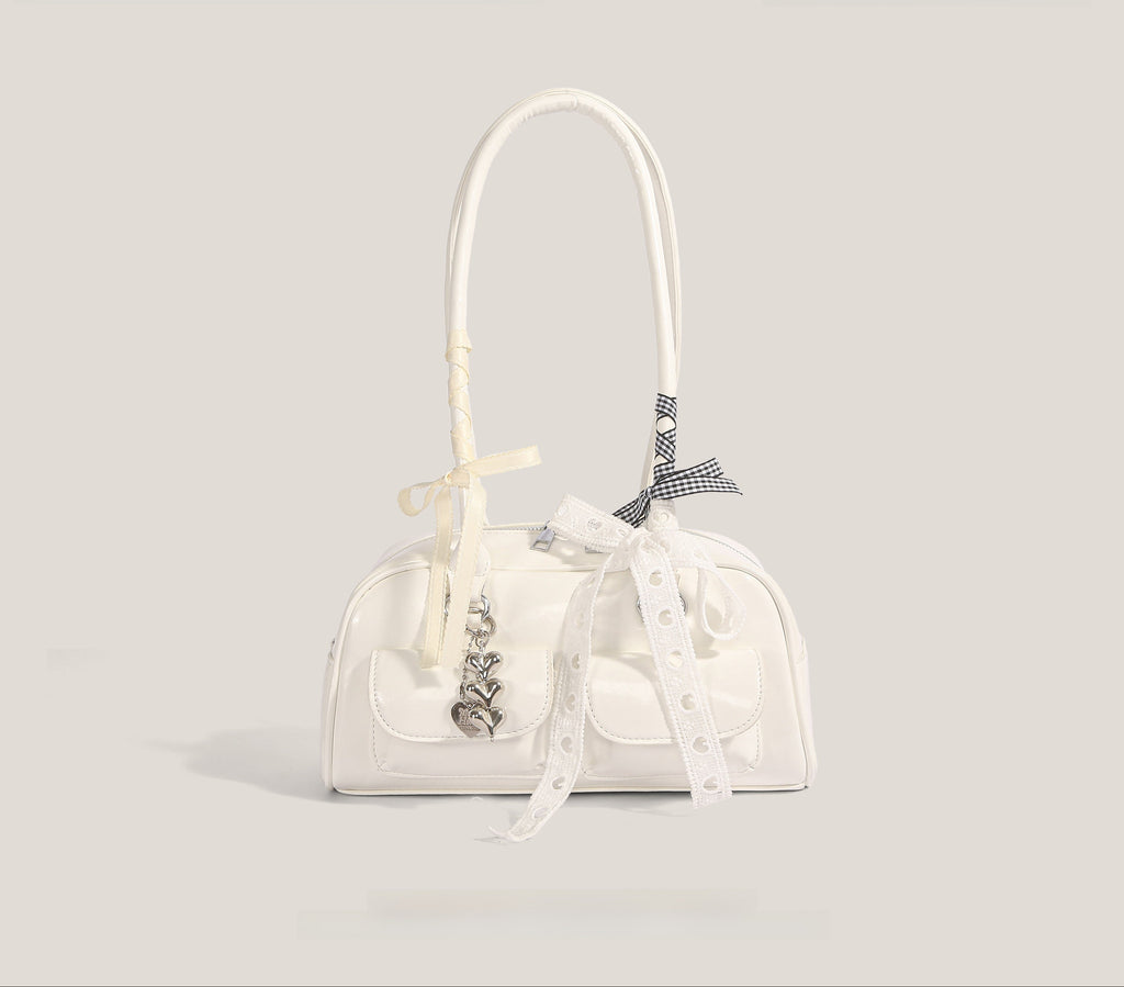 Vintage Boston Shoulder Bag | Ribbon Knot and Charm Details