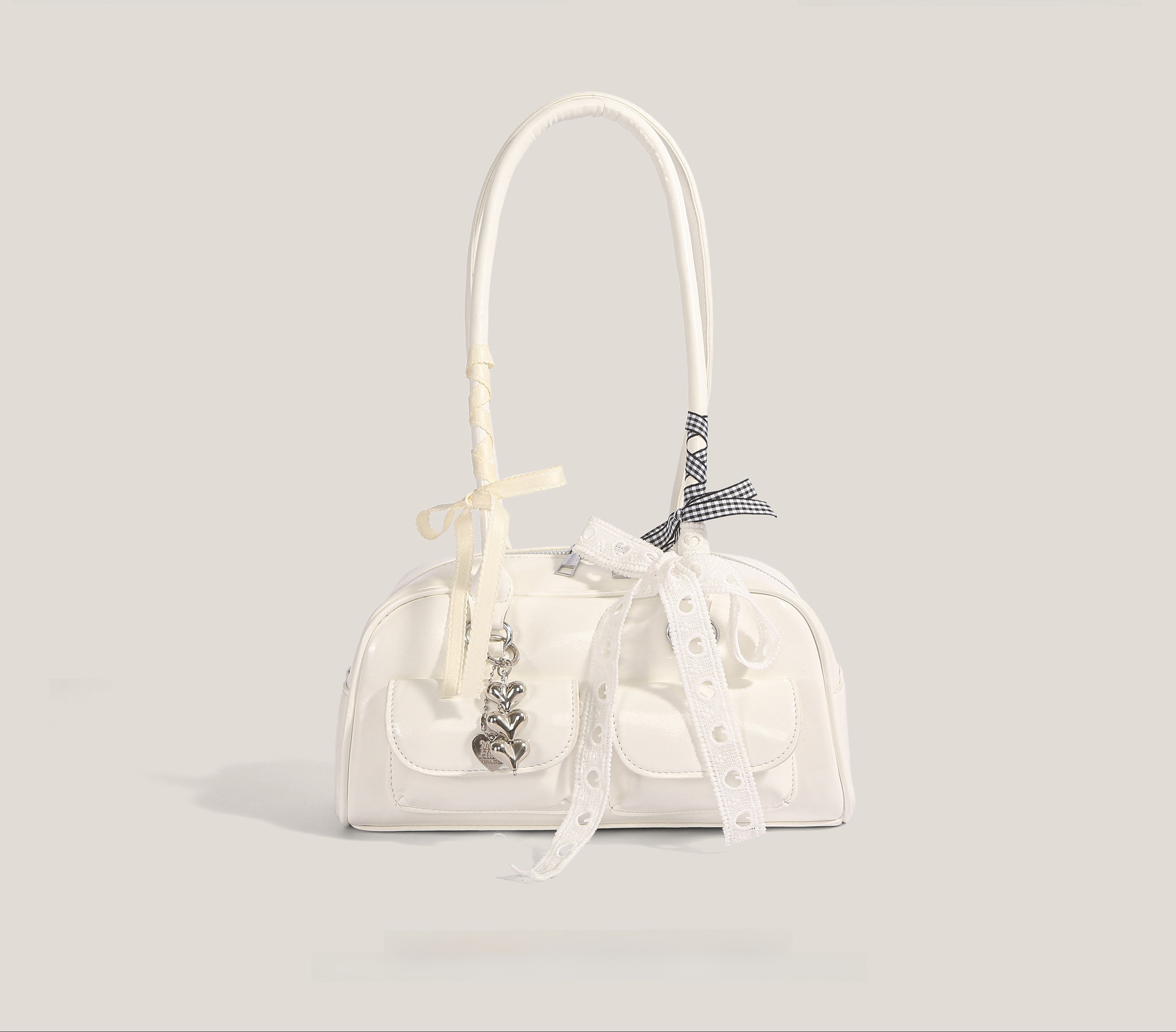 Vintage Boston Shoulder Bag | Ribbon Knot and Charm Details