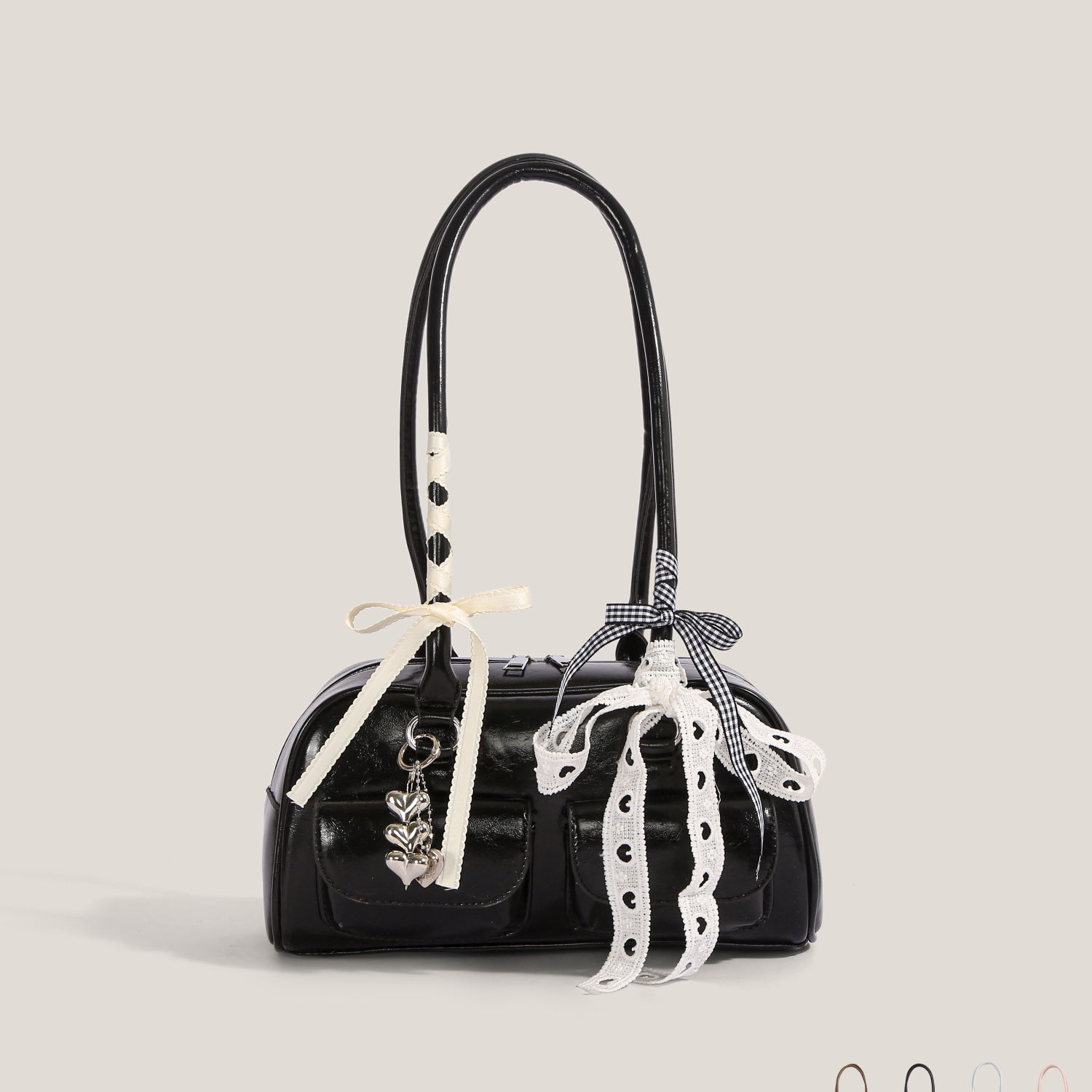 Vintage Boston Shoulder Bag | Ribbon Knot and Charm Details