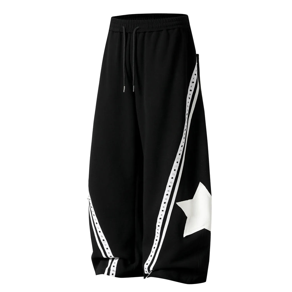 Retro Star Patch Drawstring Casual Sweatpants